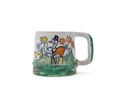 Linn Ware/Ceramic Studio; Personalised bowls and mug with animal and floral decoration, five