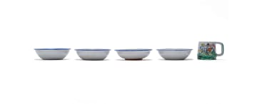 Linn Ware/Ceramic Studio; Personalised bowls and mug with animal and floral decoration, five