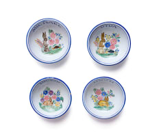 Linn Ware/Ceramic Studio; Personalised bowls and mug with animal and floral decoration, five
