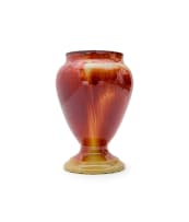 Linn Ware/Ceramic Studio; Rust and cream vase with foot