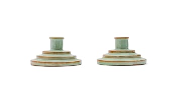 Linn Ware/Ceramic Studio; Candlesticks with tiered bases, two