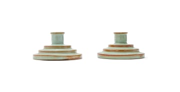 Linn Ware/Ceramic Studio; Candlesticks with tiered bases, two