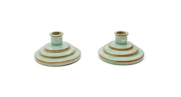 Linn Ware/Ceramic Studio; Candlesticks with tiered bases, two