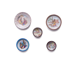 Linn Ware/Ceramic Studio; Plates decorated with Ndebele domestic scenes, five