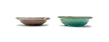Linn Ware/Ceramic Studio; Turquoise and mauve ashtrays, two