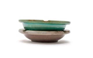 Linn Ware/Ceramic Studio; Turquoise and mauve ashtrays, two