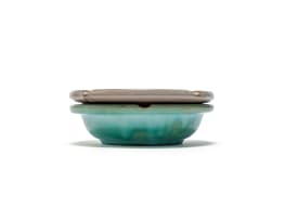 Linn Ware/Ceramic Studio; Turquoise and mauve ashtrays, two