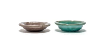 Linn Ware/Ceramic Studio; Turquoise and mauve ashtrays, two