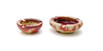 Linn Ware/Ceramic Studio; Rust and cream ashtrays, two