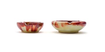 Linn Ware/Ceramic Studio; Rust and cream ashtrays, two