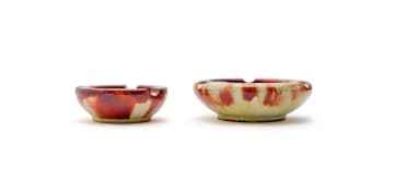 Linn Ware/Ceramic Studio; Rust and cream ashtrays, two