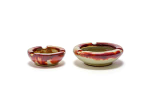 Linn Ware/Ceramic Studio; Rust and cream ashtrays, two