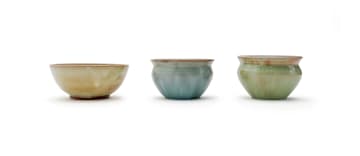 Linn Ware/Ceramic Studio; Bowls with rust rims, three