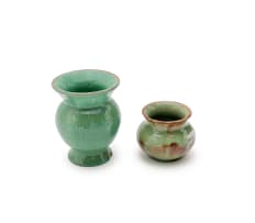 Linn Ware/Ceramic Studio; Small green vases, two