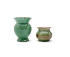 Linn Ware/Ceramic Studio; Small green vases, two