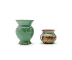 Linn Ware/Ceramic Studio; Small green vases, two