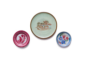Linn Ware/Ceramic Studio; Plates with nature inspired decoration, three
