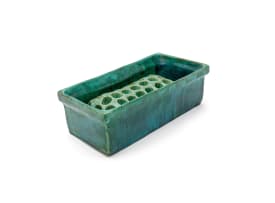 Linn Ware/Ceramic Studio; Green rectangular trough with flower frog