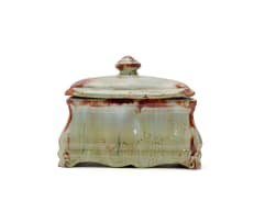 Linn Ware/Ceramic Studio; Rust and green trinket box