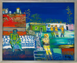 Walter Battiss; Village Scene with Figures