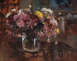 Mari Vermeulen-Breedt; Still Life with Flowers in a Vase on a Table