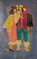 Ernest Ullmann; Two Figures in Costume, Greeting Card