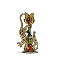 Thulani Mntungwa and Mbusi Mfuphi; A pair of candlesticks with leopard and floral decoration, two
