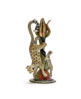 Thulani Mntungwa and Mbusi Mfuphi; A pair of candlesticks with leopard and floral decoration, two