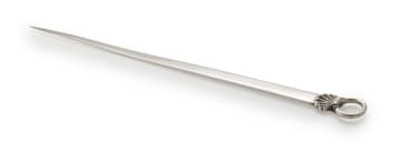 A George III silver meat skewer, London, 1770, makers marks worn