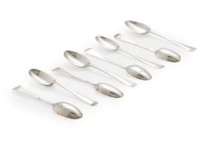 A Set of eight miscellaneous polute back teaspoons, various makers and dates