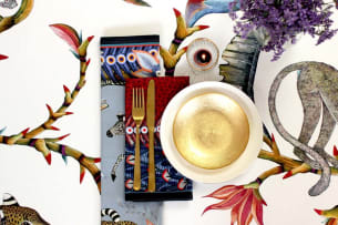 Ardmore Artists; A Pair of Feather Napkins, Royal Red, two