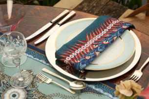 Ardmore Artists; A Pair of Feather Napkins, Royal Red, two