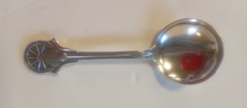 George VI silver Voortrekker Monument jam spoon, Thomas Gilpin Ltd, Sheffield,1949