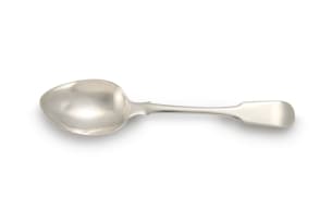 A Cape silver fiddle pattern spoon, Lawrence Holme Twentyman, c.1818-1837