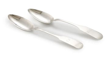 A pair of Russian silver spoons, maker's mark, MZJ 84
