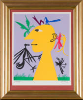 Walter Battiss; Yellow Head with Birds (Yellow)