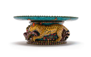 Moshe Sello, George Manyathela and Thandeka Shabalala; Cake stand with leopard and flower motifs