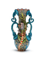 Thembi Zikala, George Manyathela and Teboho Ndlovu; Vase decorated with blue elephants and proteas