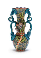 Thembi Zikala, George Manyathela and Teboho Ndlovu; Vase decorated with blue elephants and proteas