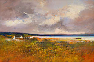 Derric van Rensburg; Coastal Landscape with Houses and Field
