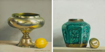 Diane McLean; Brass Flower Bowl and Lemon; Turquoise Ginger Jar and Doorknob, two