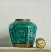 Diane McLean; Brass Flower Bowl and Lemon; Turquoise Ginger Jar and Doorknob, two