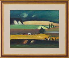 Pranas Domsaitis; Karoo Landscape with Small Houses and Figures