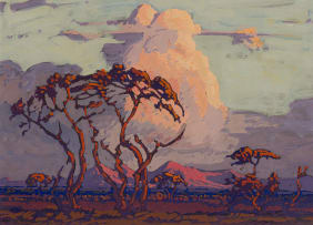 Jacob Hendrik Pierneef; Landscape with Thorn Trees and Distant Mountains