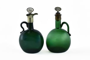 Two green glass port and gin decanters, 19th century