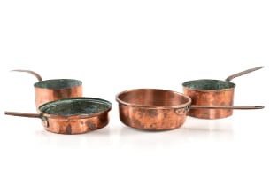 Four French copper saucepans, 19th century