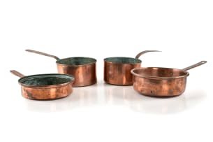 Four French copper saucepans, 19th century