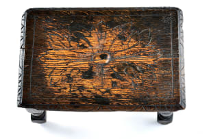 Near pair of Jacobean style carved oak footstools, 19th century