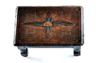 Near pair of Jacobean style carved oak footstools, 19th century