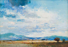 Christopher Tugwell; Extensive Landscape with Mountains in the Distance